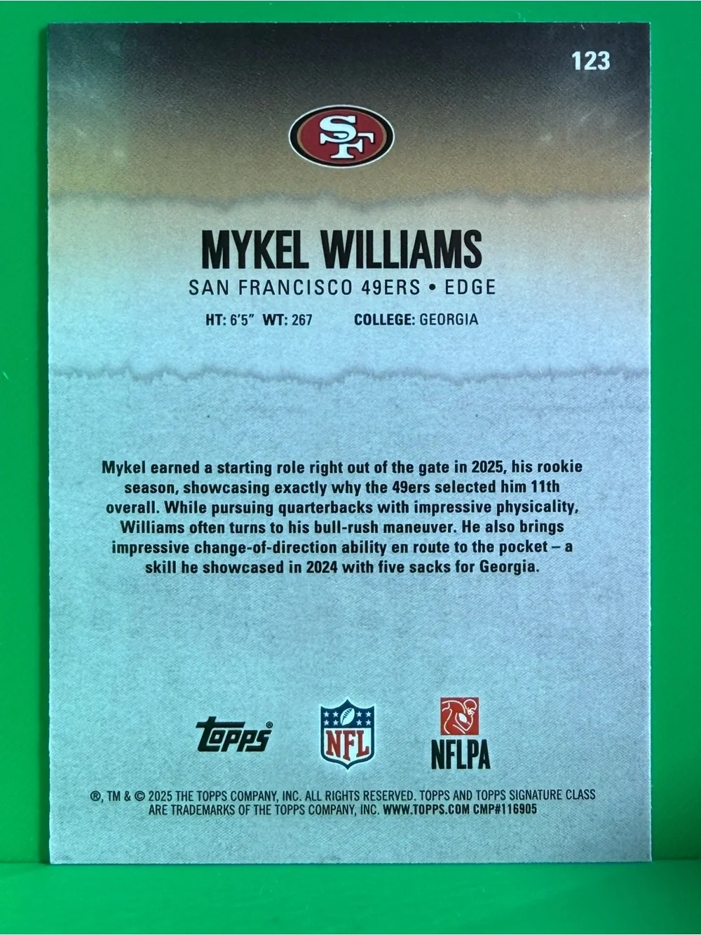 25 Topps Signature Class - Mykel Williams #123 Green Refractor /175 (RC)